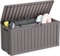 Outdoor Storage Box, Resin Deck Boxes Indoor and outdoor, Waterproof Storage Box Lockable Lid (Grey, 85 Gallon)