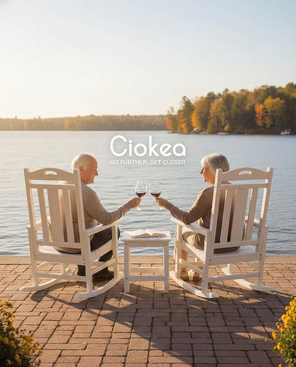 Ciokea Oversized Outdoor Rocking Chairs Set of 4, 380lbs Heavy-Duty Large Patio Rocker, High Back Cozy Porch Chairs, Weather Resistant Patio Rocking Chairs for Outside, Fire Pit, Deck, White
