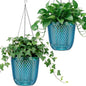 QCQHDU Self Watering Hanging Pots, 2 Pack 7.2 Inch Hanging Planters for Plants Indoor, Outdoor Plant Hanger Flower Pots with Drainage Holes and 3 Hooks Chains for Garden Home (Klein Blue)