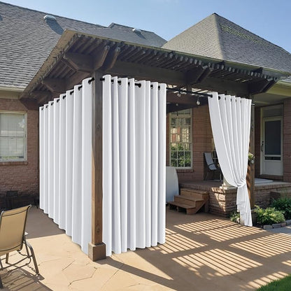 RYB HOME Outdoor Curtains for Patio Waterproof Block Sunlight Thermal Insulated Privacy Assured Thick Outside Curtains for Pergola, Cabana, Gazebo, W52" x L72", Greyish White, 1 Panel