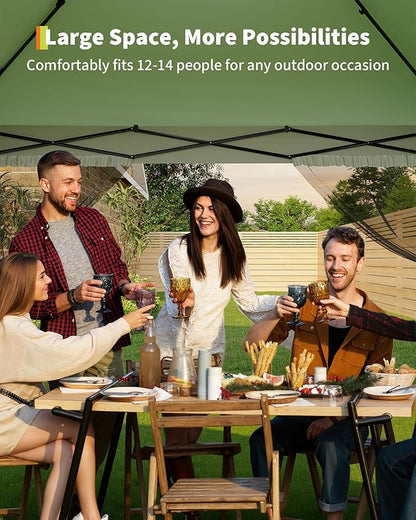 Canopy Tent 13x13 ft, Pop Up Gazebo One-Push Setup with 4 SandBags for Backyard Parties and BBQs, Mosquito Netting & Height Adjustable - Olive Green