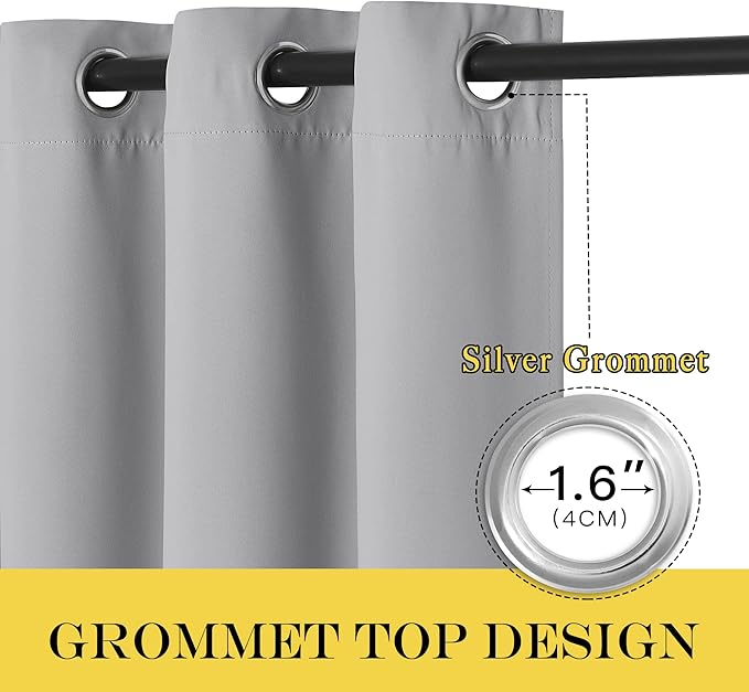 NICETOWN Blackout Bedroom Curtain 63 inches Long - Grommet Thermal Curtain Room Darkening Window Treatment Light Blocking Drape for Living Room (Silver Grey, 1 Panel, W46 x L63)