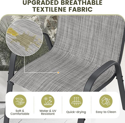 UDPATIO Patio Chairs Set of 6, Stackable Outdoor Dining Chairs for All Weather, Outdoor Furniture with Breathable Textilene Fabric, 350LBS Capacity, for Garden, Backyard, Deck (Light Grey)