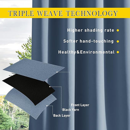 NICETOWN 2 Panels Weighted Outdoor Curtains for Patio Waterproof, Thermal Insulated Grommet & Back Tab on Top & Bottom Windproof Sun Blocking Draperies for Gazebo with Rope, Stone Blue, W66 x L84