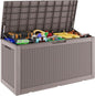 Outdoor Storage Box, Resin Deck Boxes Indoor and outdoor, Waterproof Storage Box Lockable Lid (Grey, 101 Gallon)