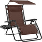 Best Choice Products 30” Wide Folding Zero Gravity Outdoor Recliner Patio Lounge Chair w/Adjustable Canopy Shade, Headrest, Side Accessory Tray - Brown