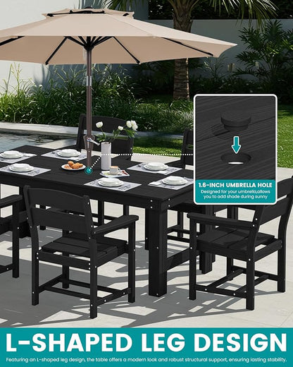 SERWALL Outdoor Dining Table Set, 67‘’ HDPE Patio Dining Set for 4, All-Weather Outdoor Table and Chairs Set for Deck, Black