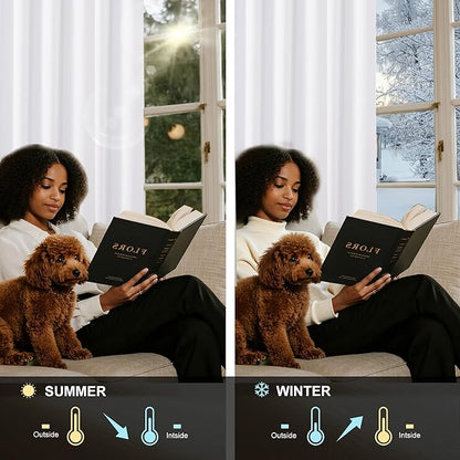 NICETOWN 100% Blackout Curtains Thermal Insulated Room Darkening Drapes Window Long Grommet Light Blocking Blackout Curtain for Living Room Bedroom, 1 Panel, 80 x 90 inch Length, Pure White