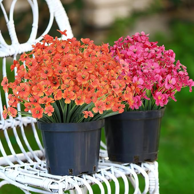 AGIRL 24 Bundles Artificial Fall Flowers Outdoor Indoor Decoration,Fake Plastic Flowers,Faux Mums Plant for Thanksgiving Fall Decor,for Hanging Outside Garden Front Door Porch Patio Window Box