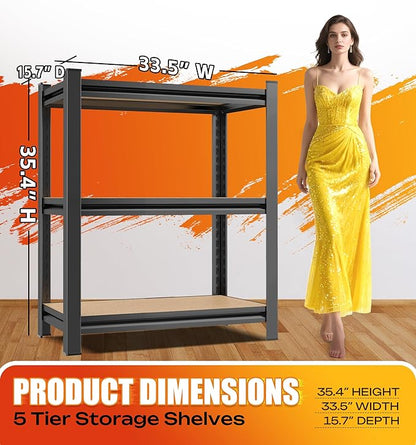 AOAORRG Set of 3 Garage Shelving Heavy Duty Storage Shelves, Metal Adjustable Shelving Unit, Utility Garage Organizer Shelf for Basement, Pantry, Kitchen, Warehouse, 15.7" Dx33.5 Wx35.4 H, Black