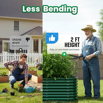 Quictent Galvanized Raised Garden Bed Kit, 8x4x2 ft Oval Metal Planter Box Tall for Vegetables Outdoor Backyard, Strengthened by Crossbar, Dark Green