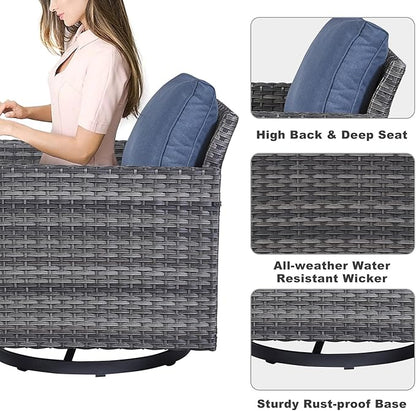 Belord Outdoor Bistro Set 3 Piece Wicker Swivel Rocker Patio Chairs, Oversize Outdoor Rattan Seating Set, Patio Swivel Glider Chairs Wicker Furniture with Metal Side Table for Outside Porch Backyard