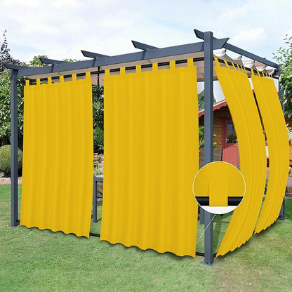 Easy-Going Outdoor Patio Curtains Detachable Tab Top Windproof Weatherproof Curtain for Cabana, Porch, Pergola and Gazebo, Tab Bottom Drape, 2 Panels, 54W x 84L inch, Yellow