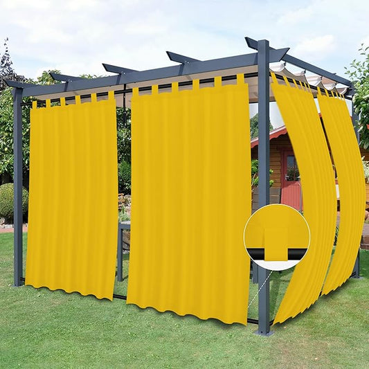 Easy-Going Outdoor Patio Curtains Detachable Tab Top Windproof Weatherproof Curtain for Cabana, Porch, Pergola and Gazebo, Tab Bottom Drape, 2 Panels, 54W x 84L inch, Yellow