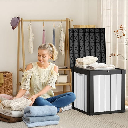 EasyUp 50 Gallon Deck Box Outdoor Storage Box for Patio Furniture,Outdoor Cushions,Garden Tools and Pool Supplies,Waterproof,Resin（Black&White）
