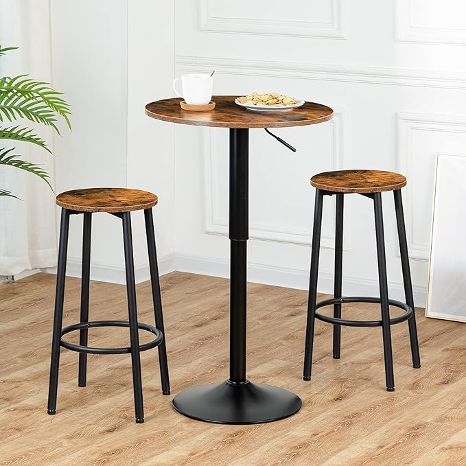 HOOBRO Bar Stools, Set of 2 Bar Chairs, Kitchen Round Height Stools with Footrest, Breakfast Bar Stools, Sturdy Steel Frame, for Dining Room, Kitchen, Party, Easy Assembly, Rustic Brown BF03BY01