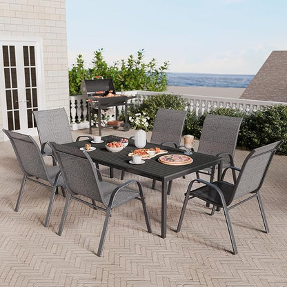 Betterhood Patio Chairs Set of 6, Stackable Outdoor Dining Chairs Set with Breathable Seat Fabric, All-Weather Powder-Coated Metal Frame for Deck, Pool Side and Backyard, 350LBS Capacity