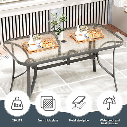 TLSUNNY 7 Pieces Patio Dining Set, Outdoor Table and Chairs W/1.69″ Umbrella Hole, 30"X 55" Table and Stackable Textilene Chair, All Weather Patio Furniture Set (Umbrella not Included) (Brown)