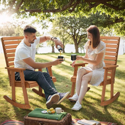 VINGLI Wooden Rocking Chair with High Backrest, Solid Fir Wood, Heavy Duty 600 LBS Patio Rockers for Indoor and Outdoor, Garden, Yard, Patio