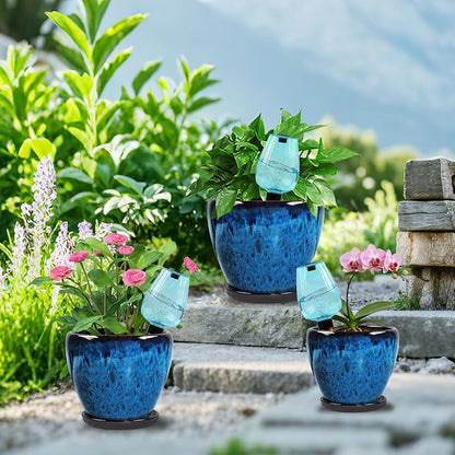 Ceramic Pots for Plant with Self Watering Globes, 6 inch Planters for Indoor Plants with Saucer, Glaze Flower Pots Outdoor with Drainage Holes, Decorative Garden Pots