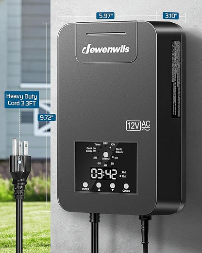 DEWENWILS 300W Low Voltage Landscape Transformer,120V AC to 12V/14V AC Low Voltage Transformer, Weatherproof Outdoor Landscape Lighting Transformer for Garden Lights, Spotlights, Steplights
