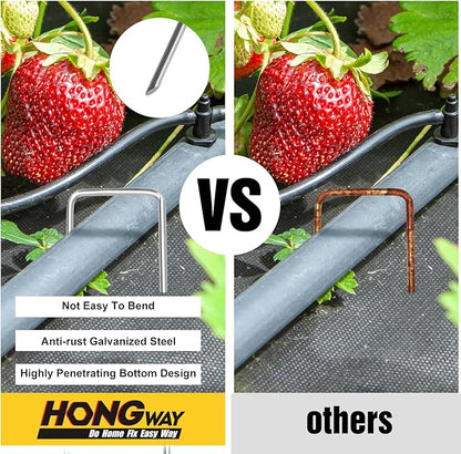 HongWay 240 Pack 4 Inch Landscape Staples, Garden Staples 12 Gauge Galvanized Ground Stakes Lawn Yard Staples SOD U-Shaped Pins for Landscaping Fabric, Irrigation Tubing Hose