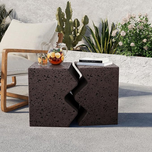 COSIEST Concrete Side Table, Set of 2 Rectangular Outdoor Side Tables, Decorative Garden Stools for Indoor Outdoor, Accent Table Patio Side Table End Table w Spotted, Brown