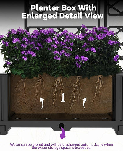 IDEALHOUSE 3 PCS Raised Garden Bed with Trellis, 50" W×63" T Plastic Planter Box with Privacy Screen, Sturdy Lightweight Vertical Garden for Climbing Plants Patio Balcony Backyard