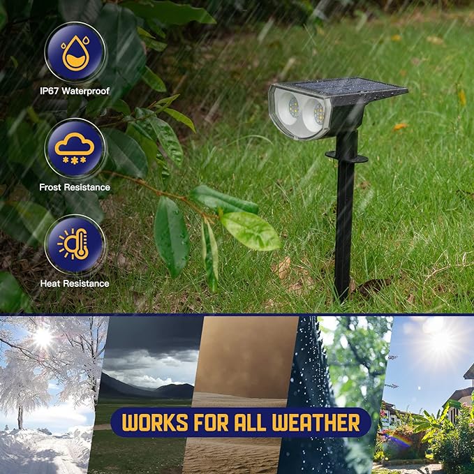 Kyosho Solar Color Spot Lights Outdoor, 9 Lighting Modes Halloween Christmas Lights, 38 LEDs Color Changing Waterproof RGBW Multicolor Tree Pool Solar Spotlight, 2 Pack