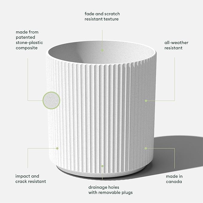 Veradek Round Demi Planter Pots for Indoor/Outdoor Garden Use | Made from Plastic - Concrete Mix with Drainage Holes | Perfect for Small to Large Succulent Plants, Flowers, Modern Interior Plants
