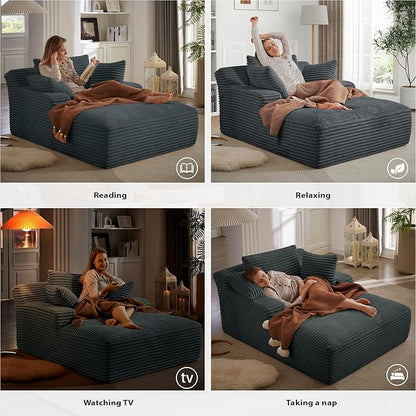 67 Inch Chaise Lounge Chair Indoor, Oversized Corduroy Upholstered Boneless Sofa Bed, Deep Seat Sleeper Couch Reading Chairs, Cloud Sofas Couches for Living Room, No Assembly Required (Dark Grey)