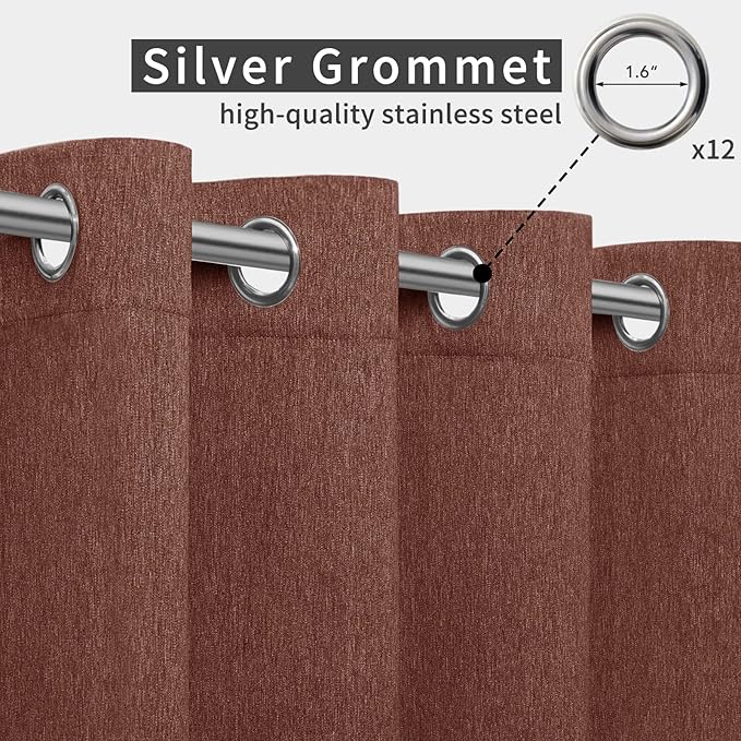 Easy-Going Linen Look Outdoor Curtains Waterproof Windproof Porch Curtains, Soft Thicken Outdoor Privacy Curtains for Patio, Gazebo, Grommet Top and Tab Bottom Drape, 1 Panel, 110x84 inch, Terra Red
