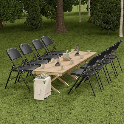 Nazhura 350 Weight Limit Heavy Duty Plastic Folding Chair with Reinfoced Steel Frame for Indoor and Outdoor, Wedding, Party, Restaurant, Meeting Room, Patio and Garden (Black, 8 Pack)