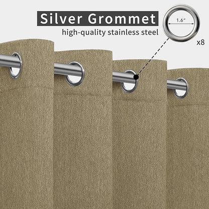 Easy-Going Linen Look Outdoor Curtains Waterproof Windproof Porch Curtains, Soft Thicken Outdoor Privacy Curtains for Patio, Gazebo, Grommet Top and Tab Bottom Drape, 1 Panel, 54x108 inch, Khaki