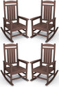 KINGYES HDPE Outdoor Rocking Chair Set of 4, All-Weather Poly Patio Rocking Chairs with 330lbs Support for Adults, Coffee Brown