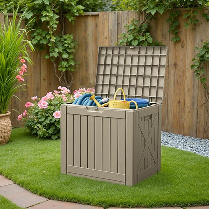 Patiowell 43 Gallon Resin Deck Box, Outdoor Storage Box for Patio Furniture, Deliveries, Pool Supplies,Waterproof and Lockable (Light-Brown)
