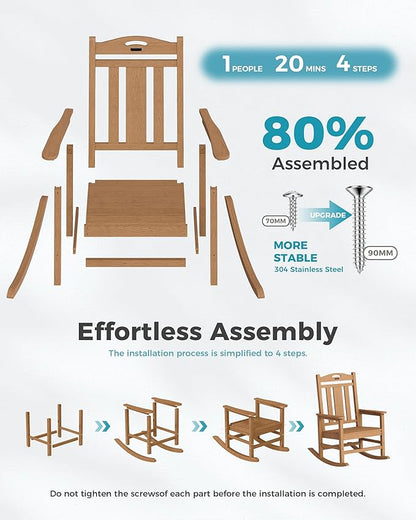 Ciokea Oversized Outdoor Rocking Chairs Set of 2, 380lbs Heavy-Duty Large Patio Rocker, High Back Cozy Porch Chairs, Weather Resistant Patio Rocking Chairs for Outside, Fire Pit, Deck, Teak