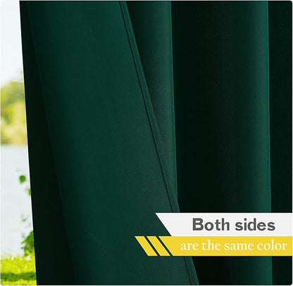 NICETOWN 2 Pieces Outdoor Curtains Waterproof Patio Drapes, Thermal Insulated Top Tab Sunlight Reducing Balance Summer Heat Winter Cool for Gazebo/Cabana, Dark Green, W55 x L95