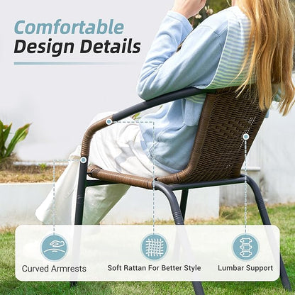 Amopatio Outdoor Dining Chairs Set of 4, Stackable Patio Chairs, Rattan Wicker Patio Dining Chairs Set of 4, Bistro, Deck, Yard, Porch, Brown