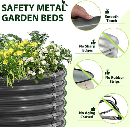 A ANLEOLIFE 12X3X1.5 ft Galvanized Raised Garden Beds Outdoor, Oval Extra Large Metal Planter Box for Planting Vegetables Flowers Herb, Anti-Rust & Easy-Setup, Quartz Grey