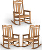 Ciokea Oversized Outdoor Rocking Chairs Set of 3, 380lbs Heavy-Duty Large Patio Rocker, High Back Cozy Porch Chairs, Weather Resistant Patio Rocking Chairs for Outside, Fire Pit, Deck, Teak