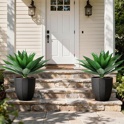 Ivydale Fake Plants 18 Inch Agave Artificial Plants Outdoor 2 PCS for Outside Decoration, Faux Greenery UV Resistant Artificial Outdoor Plants for Front Door Porch Planter Urn Patio Garden Yard(Red)