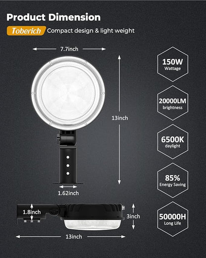 LED Barn Light 4 Packs, 150W 20000LM Yard Area Lights Dusk to Dawn Outdoor Lighting with Upgraded Photocell 6500K Adjustable Angle Daylight IP66 Waterproof Street Lights for Farmhouse/Garage