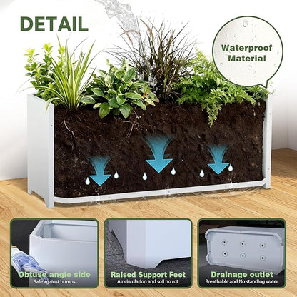 Steel Planter Box-36"x15"x15"-Large Rectangular Planters for Outdoor Plants, White Matel Planter Box Raised Support Feet for Patio, Deck, Garden, Yard, Drain Holes, Easy Assembly