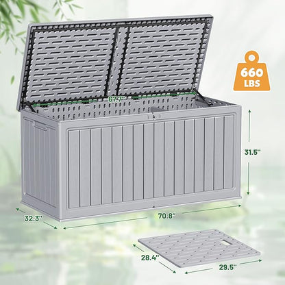 Devoko 260 Gallon Double-Wall Deck Box with Divider, Side Handles, Resin Outdoor Large Storage Box Waterproof and Lockable for Patio Furniture, Garden, Pool (Grey, 260 Gallon)