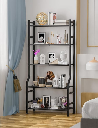 Plant Stand Indoor Outdoor, 5-Tier Metal Tall Plant Stands for Multiple Flower Planter Holder, Large Waterproof Plant Shelf for Living Room Garden Balcony, Black