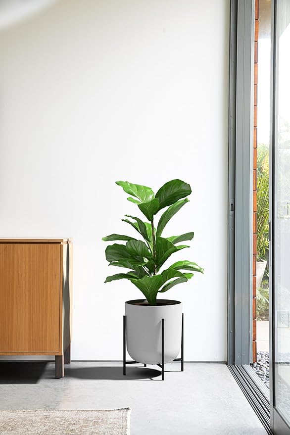 Veradek Mason Series Raised Lima Planter - Round Planter for Patio/Balcony | Plastic-Stone Composite w/Metal Plant Stand | Modern Décor for Plants