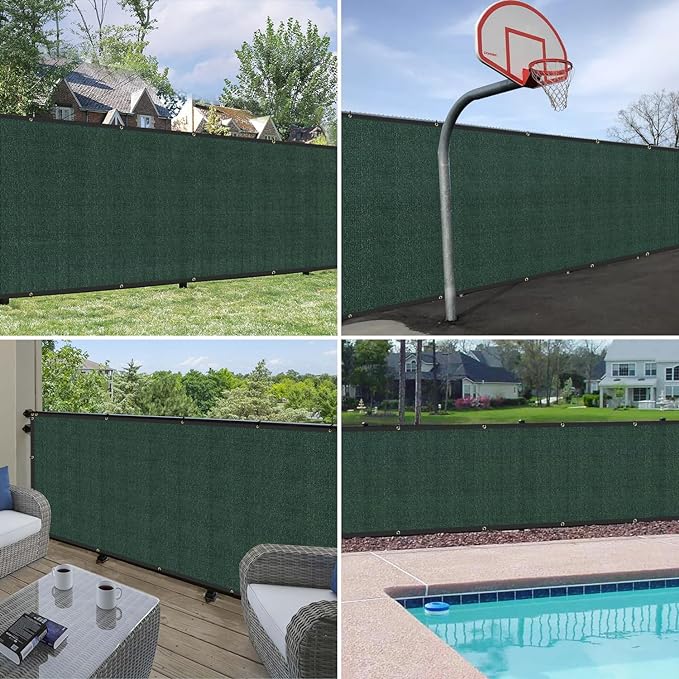Windscreen4less Privacy Fence Screen Heavy Duty Windscreen Fencing Mesh Fabric Shade Net Cover with Brass Grommtes for Outdoor Wall Garden Yard Pool Deck, 6'x92' Green