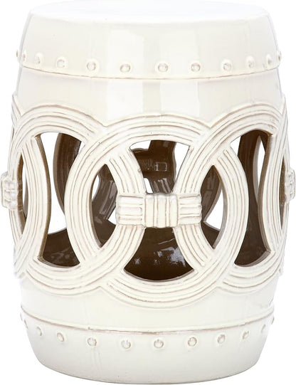 SAFAVIEH Home Collection Double Coin Cream Ceramic Indoor/ Outdoor Decorative Garden Stool (Fully Assembled)