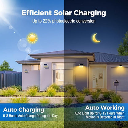 Peasur Solar Lights Outdoor Motion Sensor Waterproof, 6Pack 140LED White Solar Powered Fence Lights, 3 Modes Security Wall Lights for Garden Yard Outside Warm